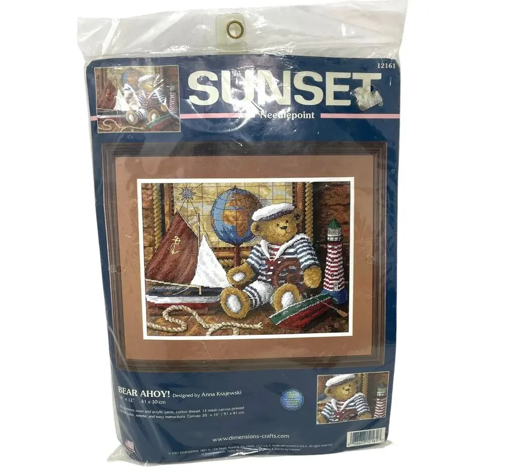 Sunset Needlepoint Bear Ahoy! Kit by Anna Krajewski Vintage New in Package